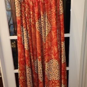 Coldwater Creek Red and Cream Maxi Skirt